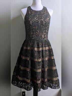 Aiden Mattox Sheer Black Lace Overlay Fit-and-Flare Dress Size 8